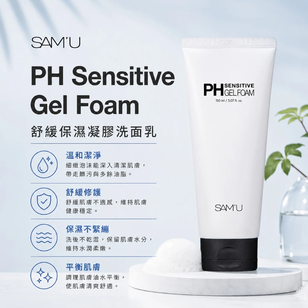 現貨 SAM’U PH Sensitive Gel Foam 舒緩保濕凝膠洗面乳 150ml