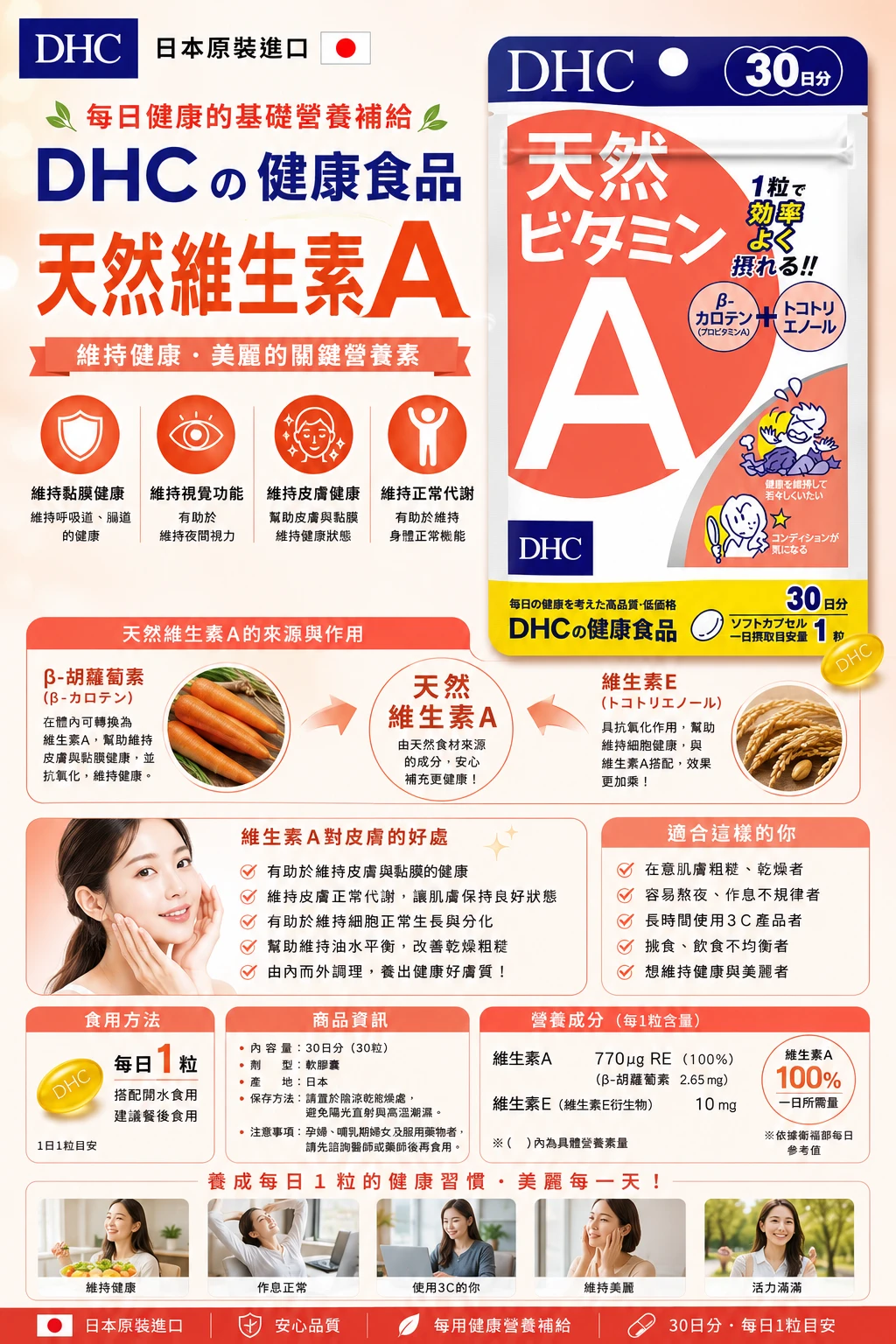 預購 DHC 天然維他命A 30日 30粒/包