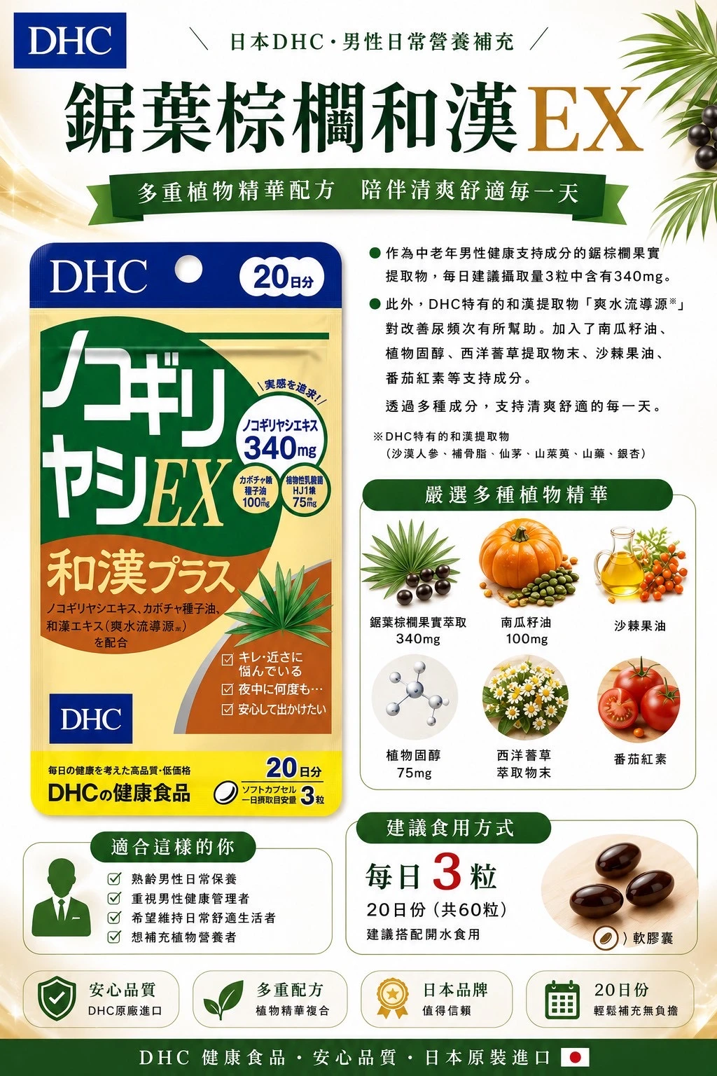 現貨 DHC鋸葉棕櫚和漢EX20日