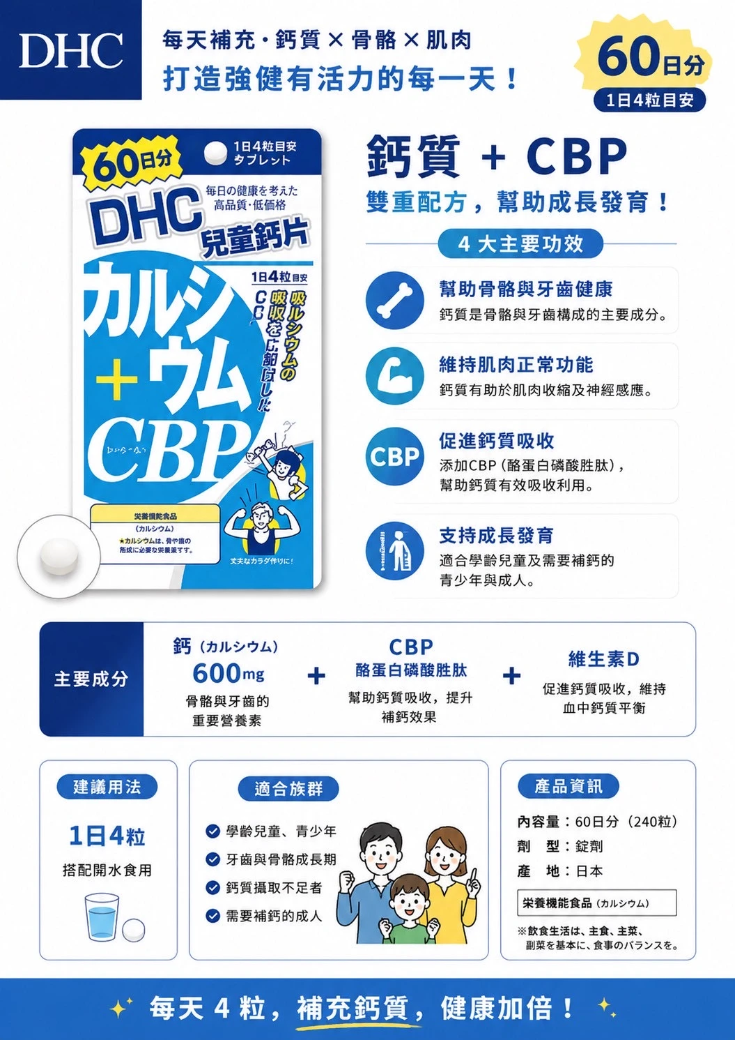 現貨 DHC骨骼強化鈣+CBP蛋白質60日