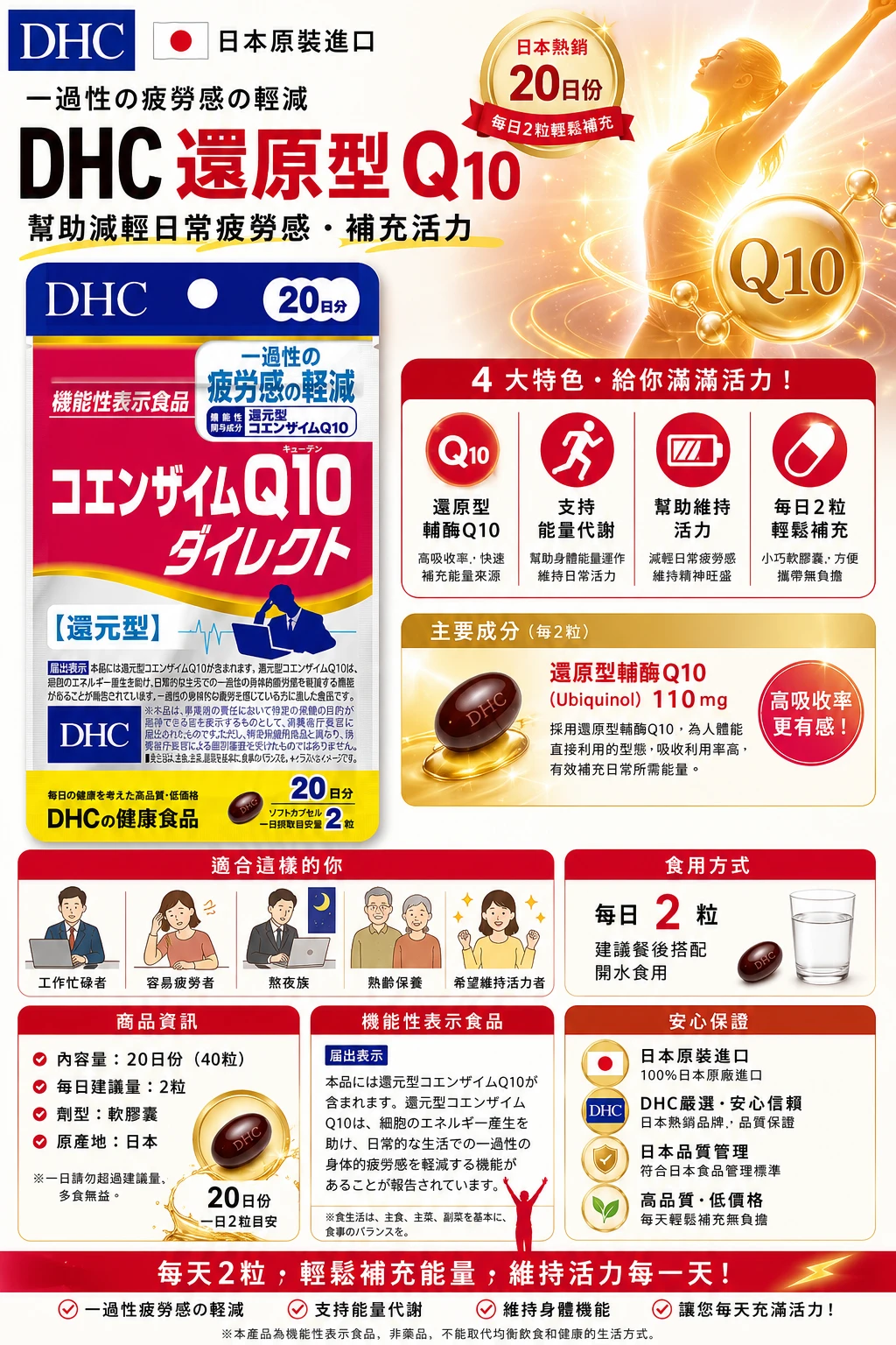 預購 DHC還原型Q10輔酶素20日