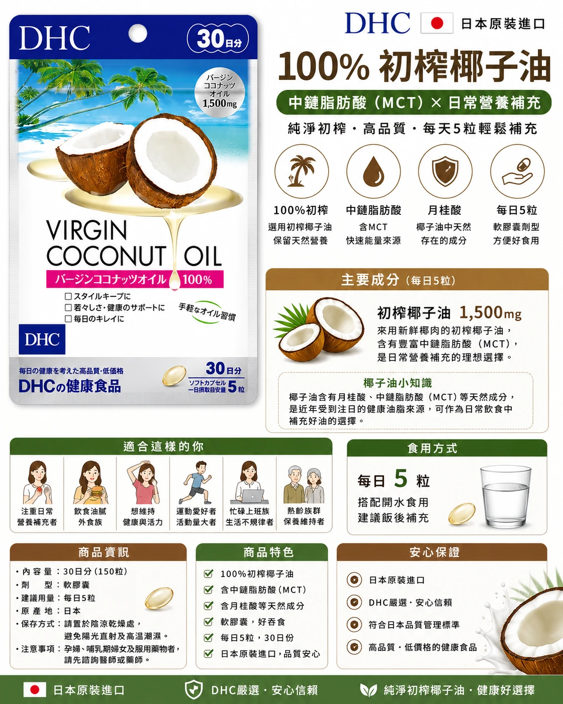 預購 DHC椰子油精華膠囊30日 150粒/包