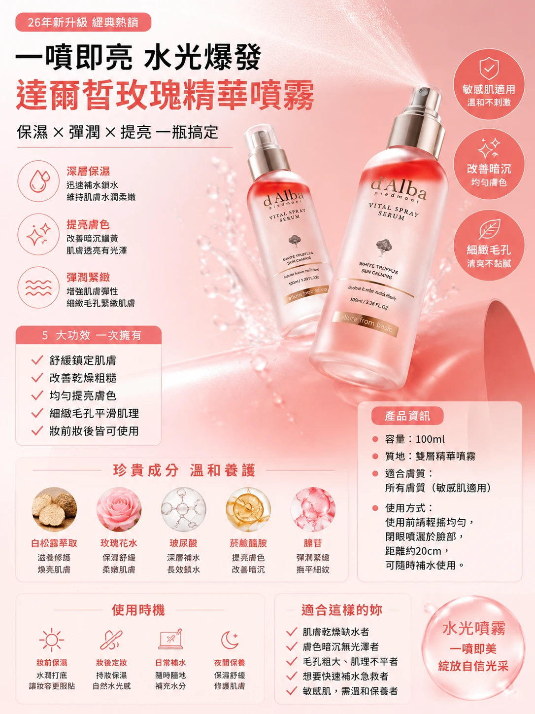 現貨 d’Alba 白松露舒緩保濕精華噴霧 100ml(雙入組)