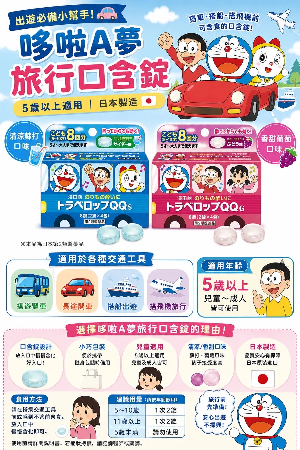 現貨 淺田飴 兒童暈車口含片【🍇葡萄口味】2錠x4包/盒