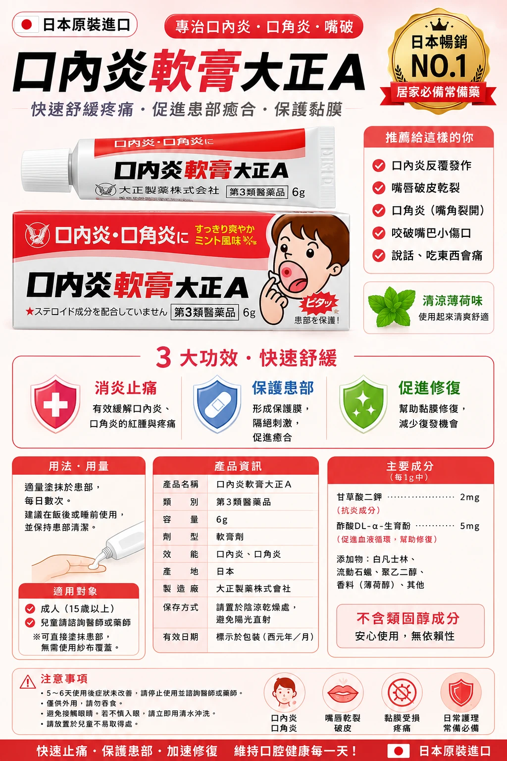 現貨 大正製藥 TAISHO A 大正口內炎軟膏(白) 6g