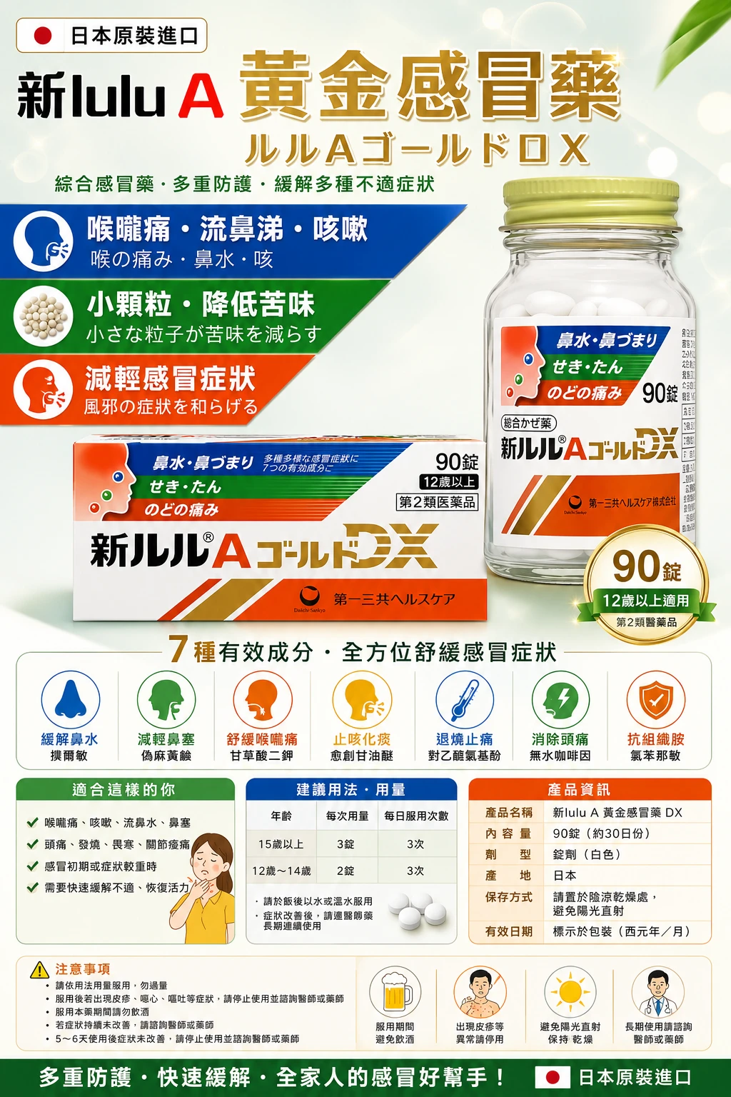 預購 第一三共 新lulu 綜合感冒藥 A Gold DX➰90錠/瓶