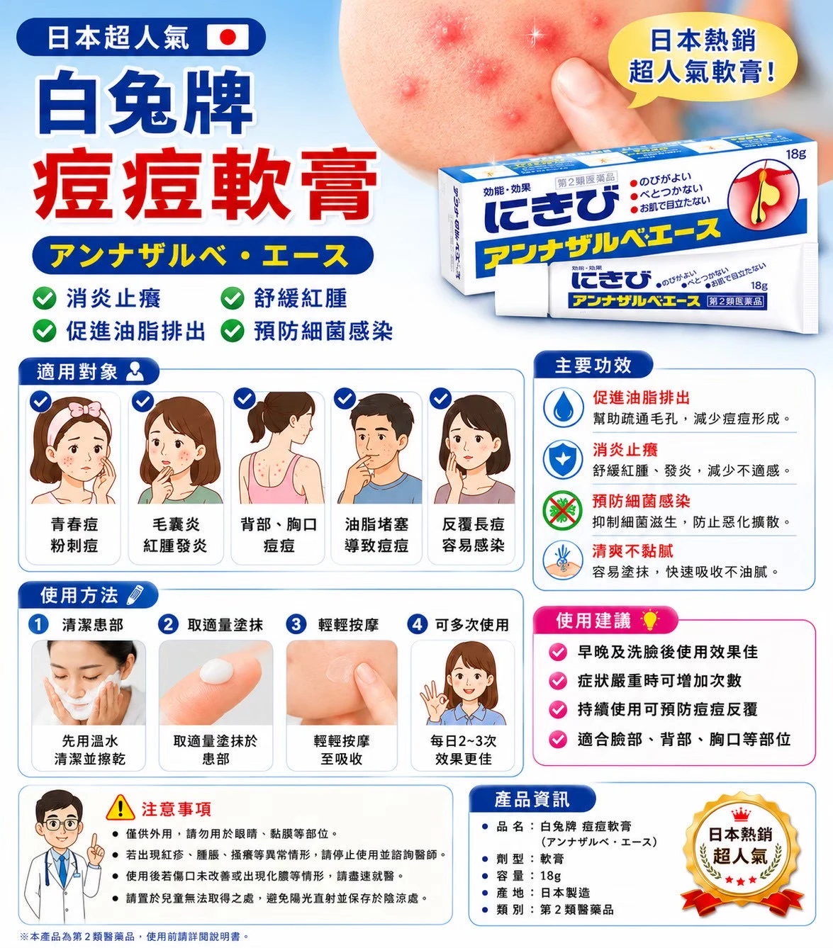 現貨 白兔牌 痘痘軟膏 18g