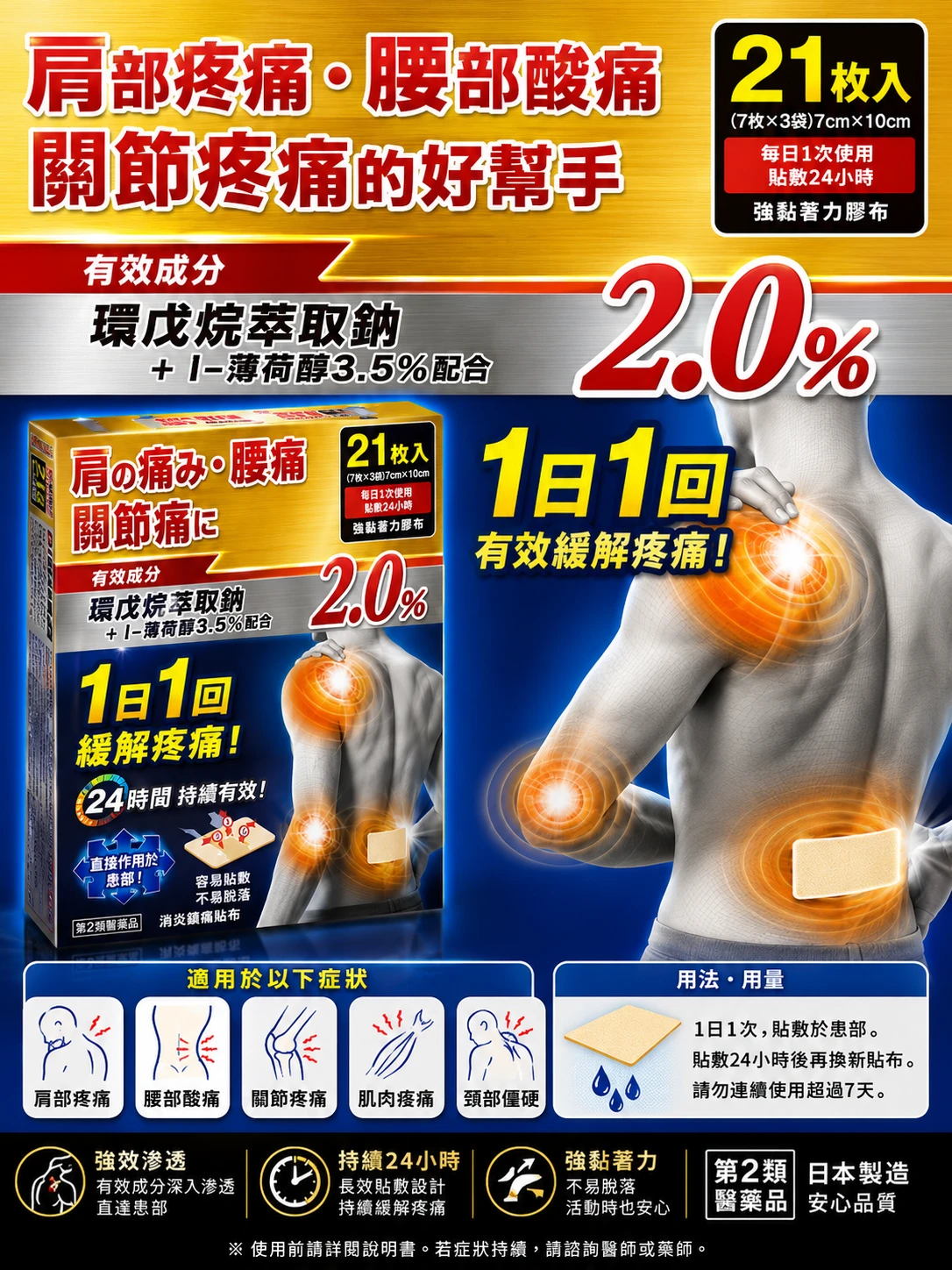 現貨 日本大石膏盛堂多功能強效貼布 21枚/盒