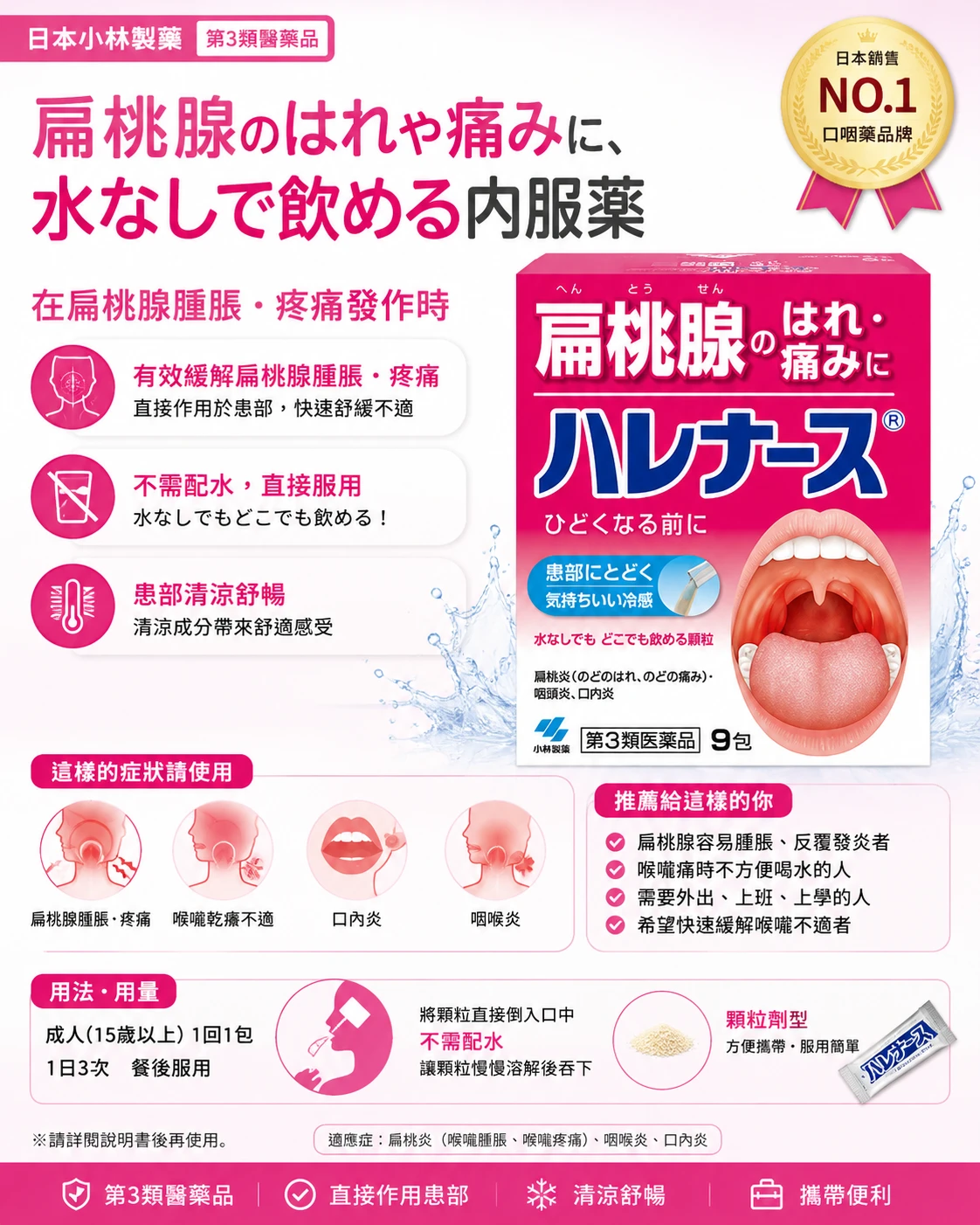 現貨 小林製藥 扁桃腺發炎喉嚨腫痛藥粉 9包/盒