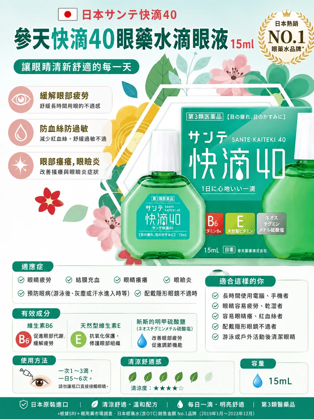 現貨 參天SANTEN 快滴40眼藥水15ml