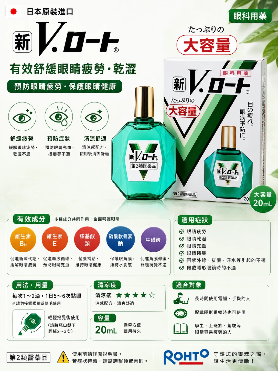 現貨 樂敦製藥 新V ROHTO眼藥水20ml