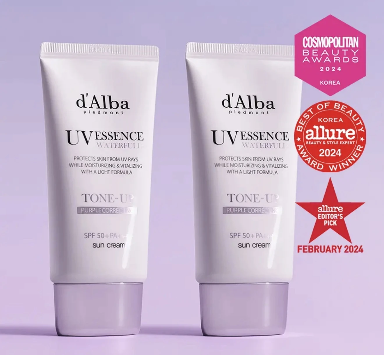 預購💜韓國 d’Alba 紫色校色提亮防曬霜 SPF50+ PA++++ 50ml×2｜黃肌暗沉救星💜妝前防曬