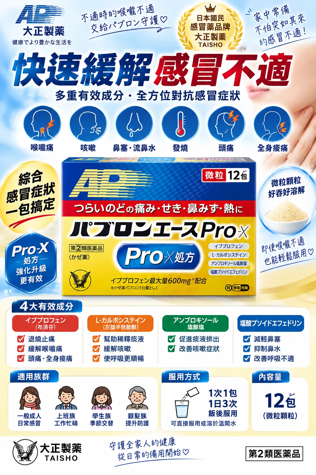 現貨 大正 百保能Pabron Ace Pro-X 综合感冒特效 微粒12包/盒