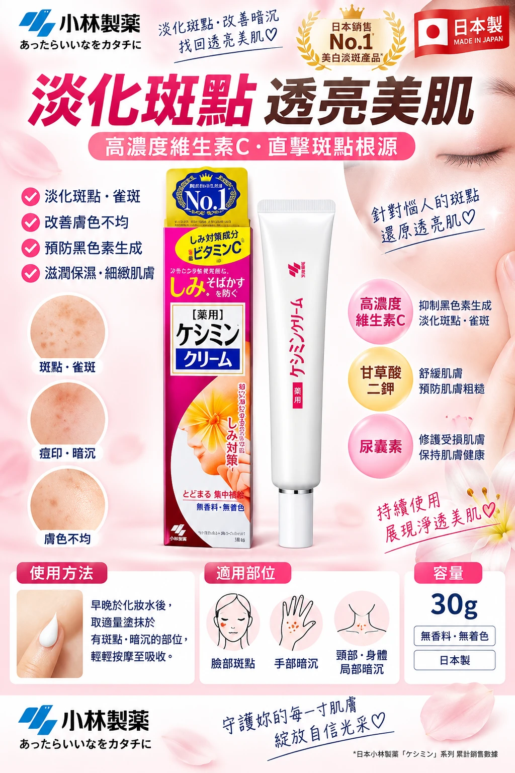 現貨 小林製藥 藥用淡斑嫩白霜30g