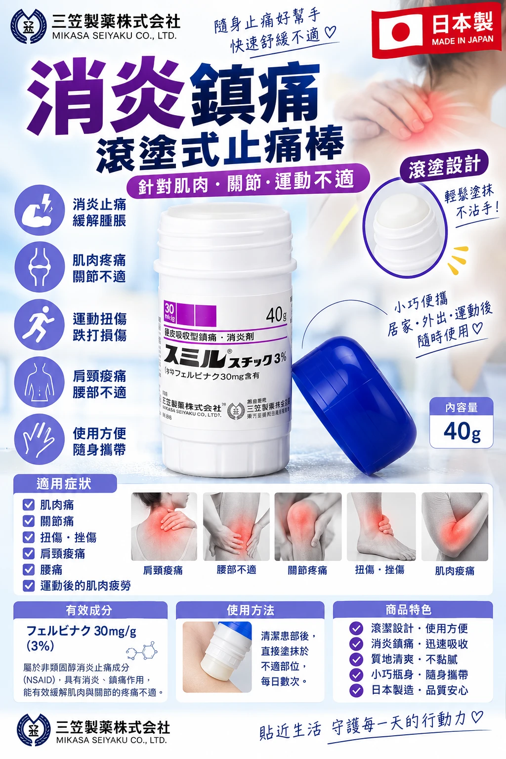 現貨 三笠製藥消炎鎮痛膏一瓶(紫色) 40g