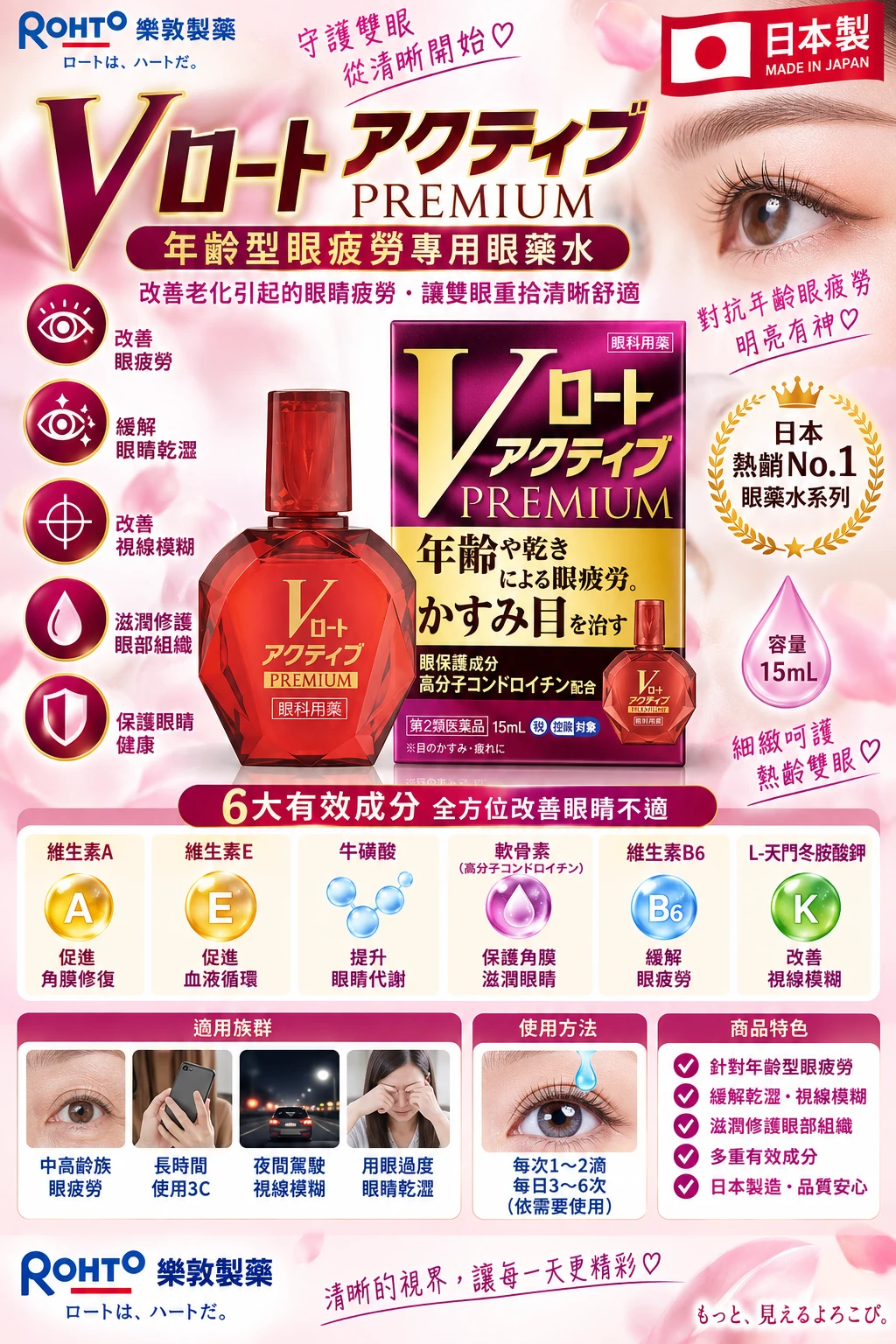 預購 樂敦製藥 V Rohto Active Premium 抗擊加齡紅鑽眼藥水 15ml