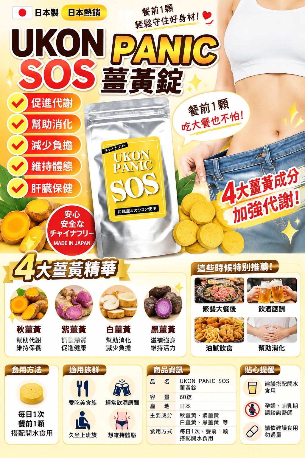 現貨 日本SOS UKON PANIC 薑黃錠 60錠/包