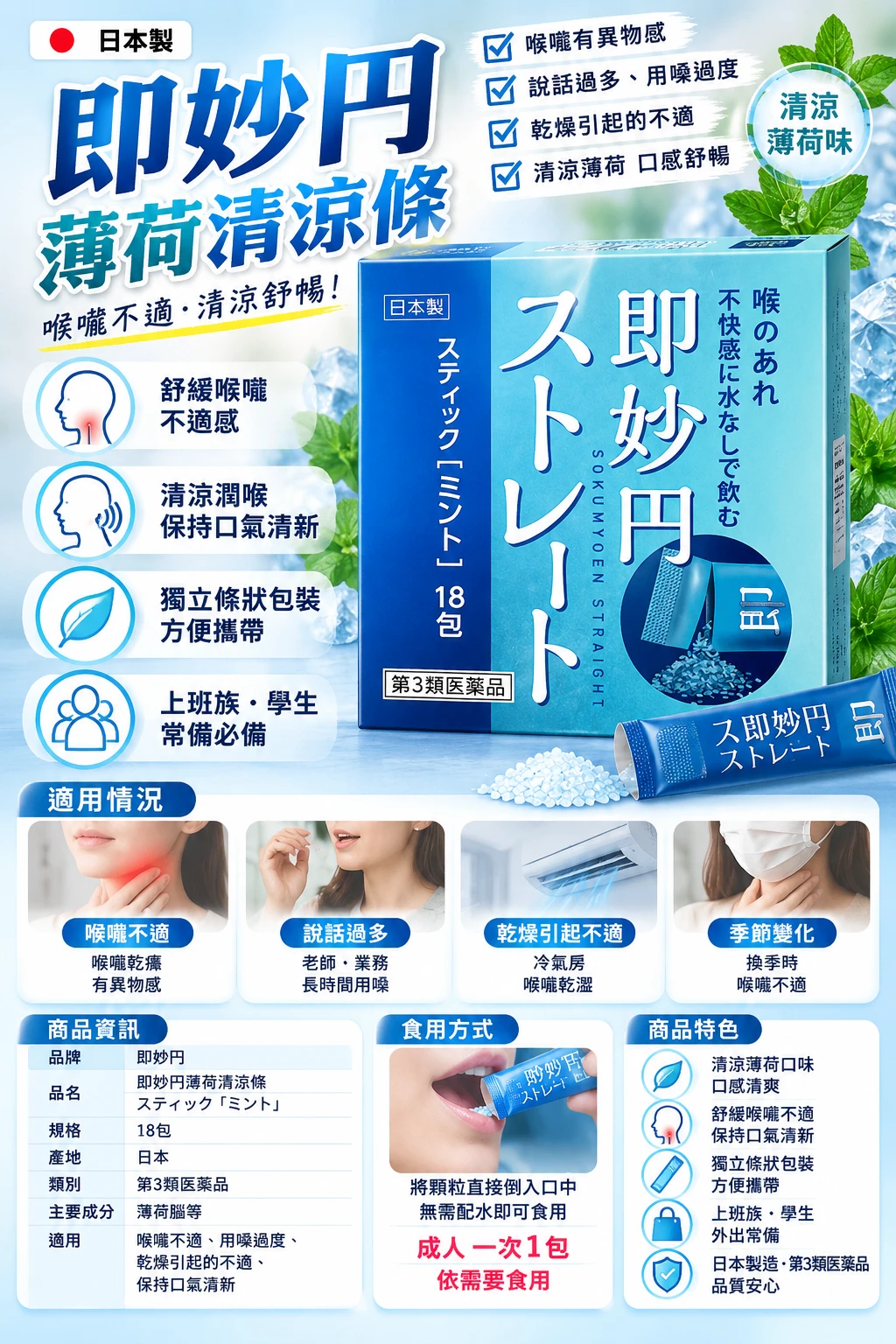 現貨 日本阪本漢法即妙圓薄荷味止咳化痰粉 18包/盒