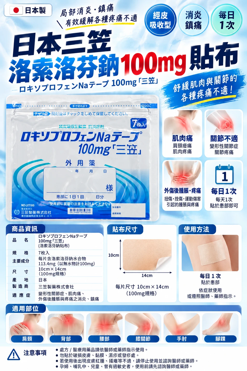 現貨 處方三笠貼布7片加強版100mg 7片/包