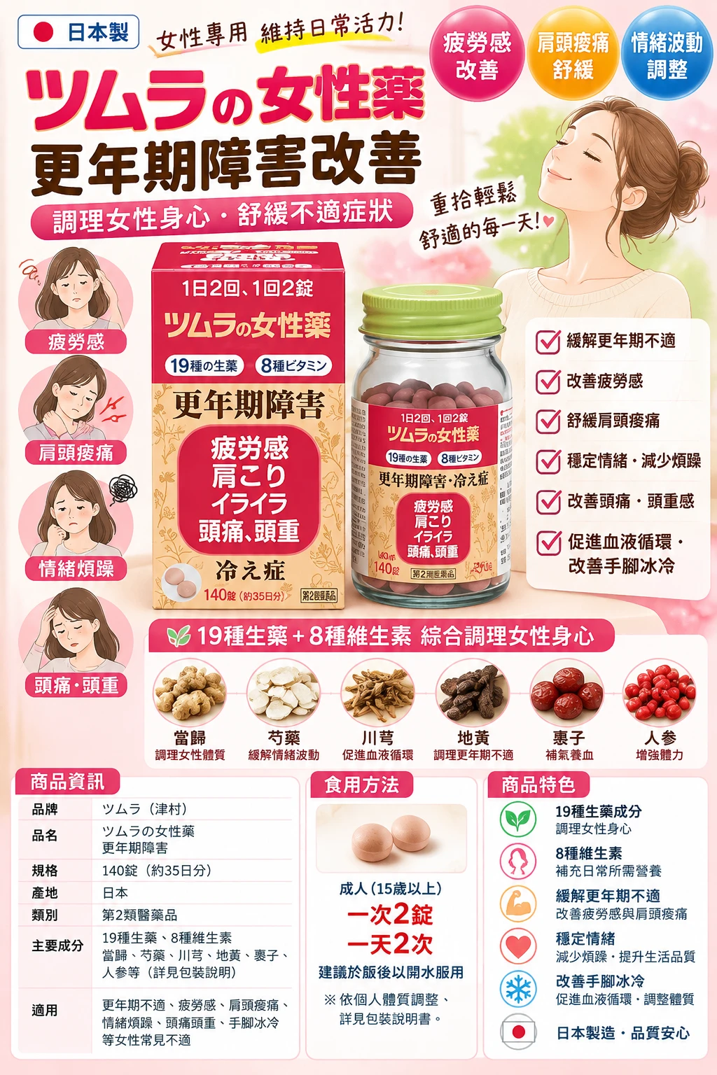 現貨 lamour Q漢方更年期障礙藥140錠/罐