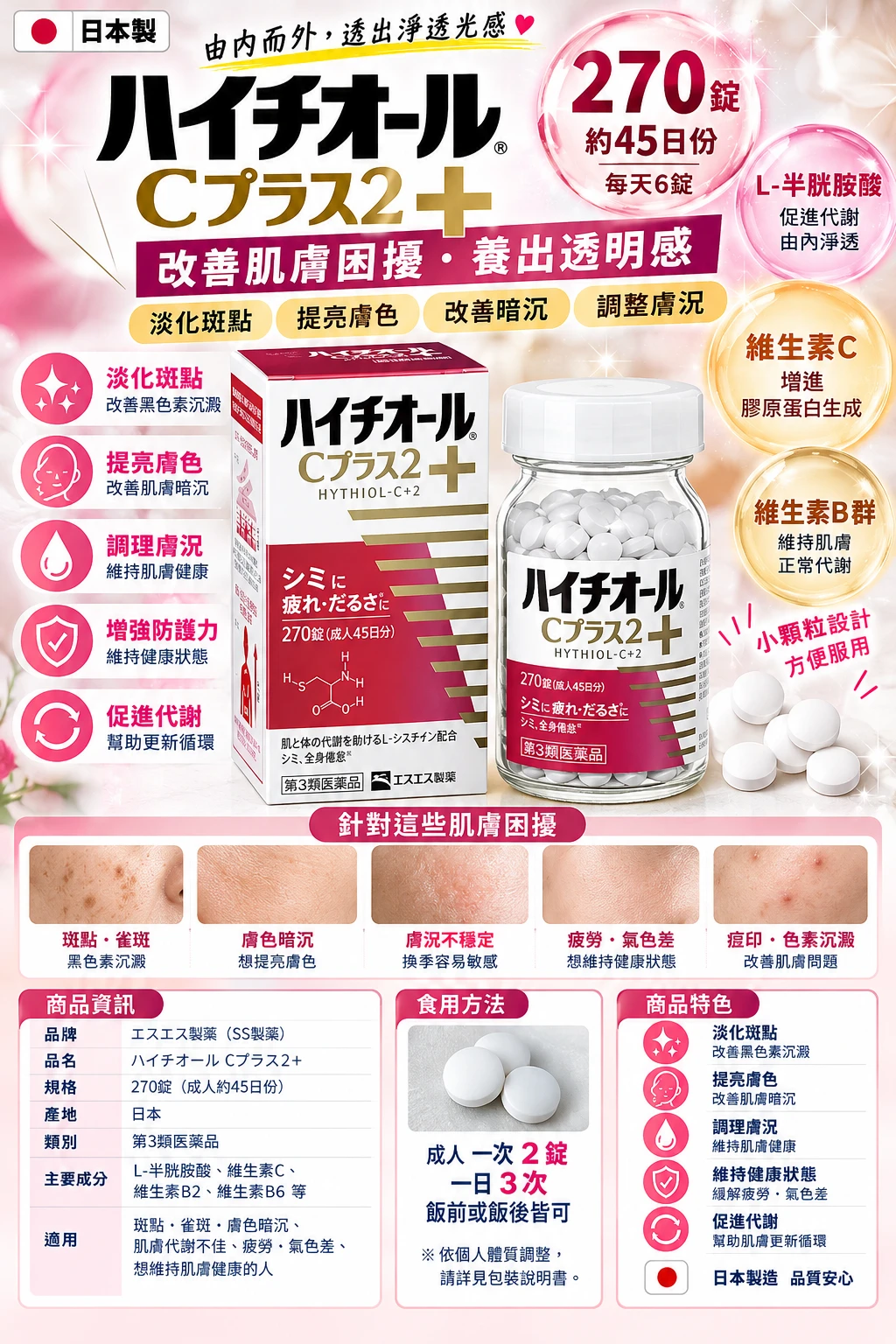 現貨 白兔牌 HYTHIOL-C Plus 美白錠 維他命Ｃ錠 270粒/瓶