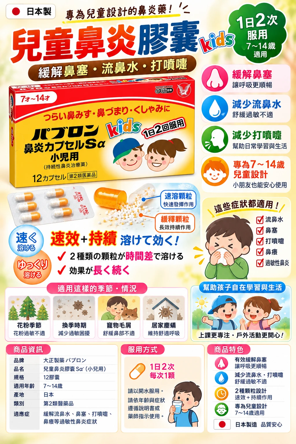 現貨 日本 大正製藥 兒童鼻炎膠囊 7~14歲 12粒/盒