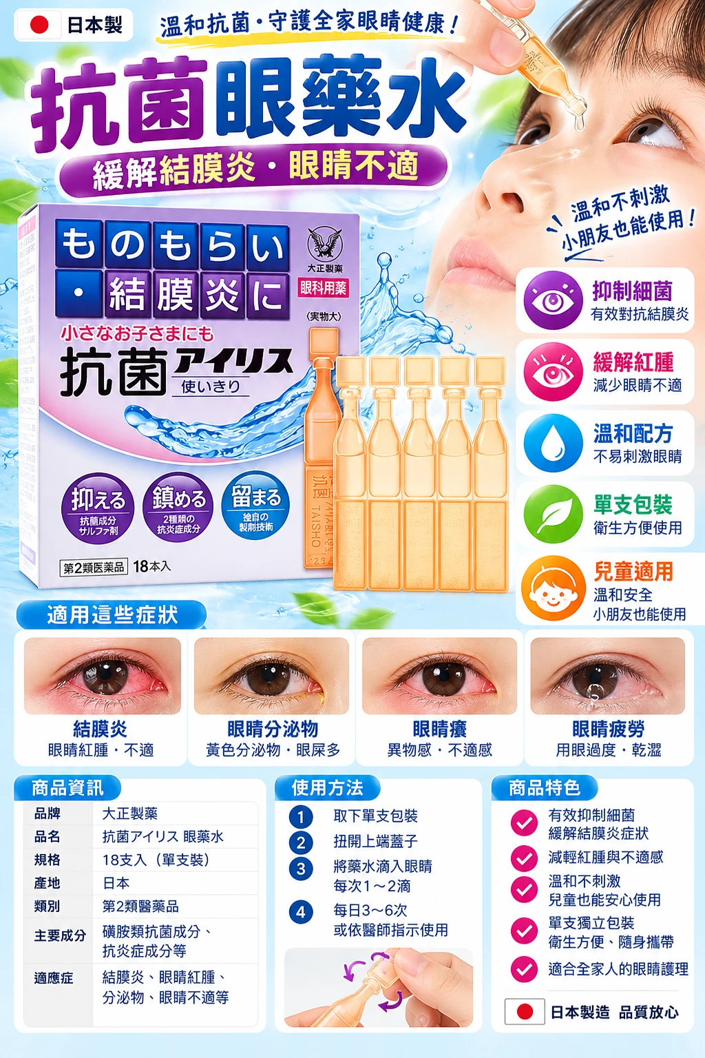 預購 大正製藥 抗菌結膜炎眼藥水 18條/盒