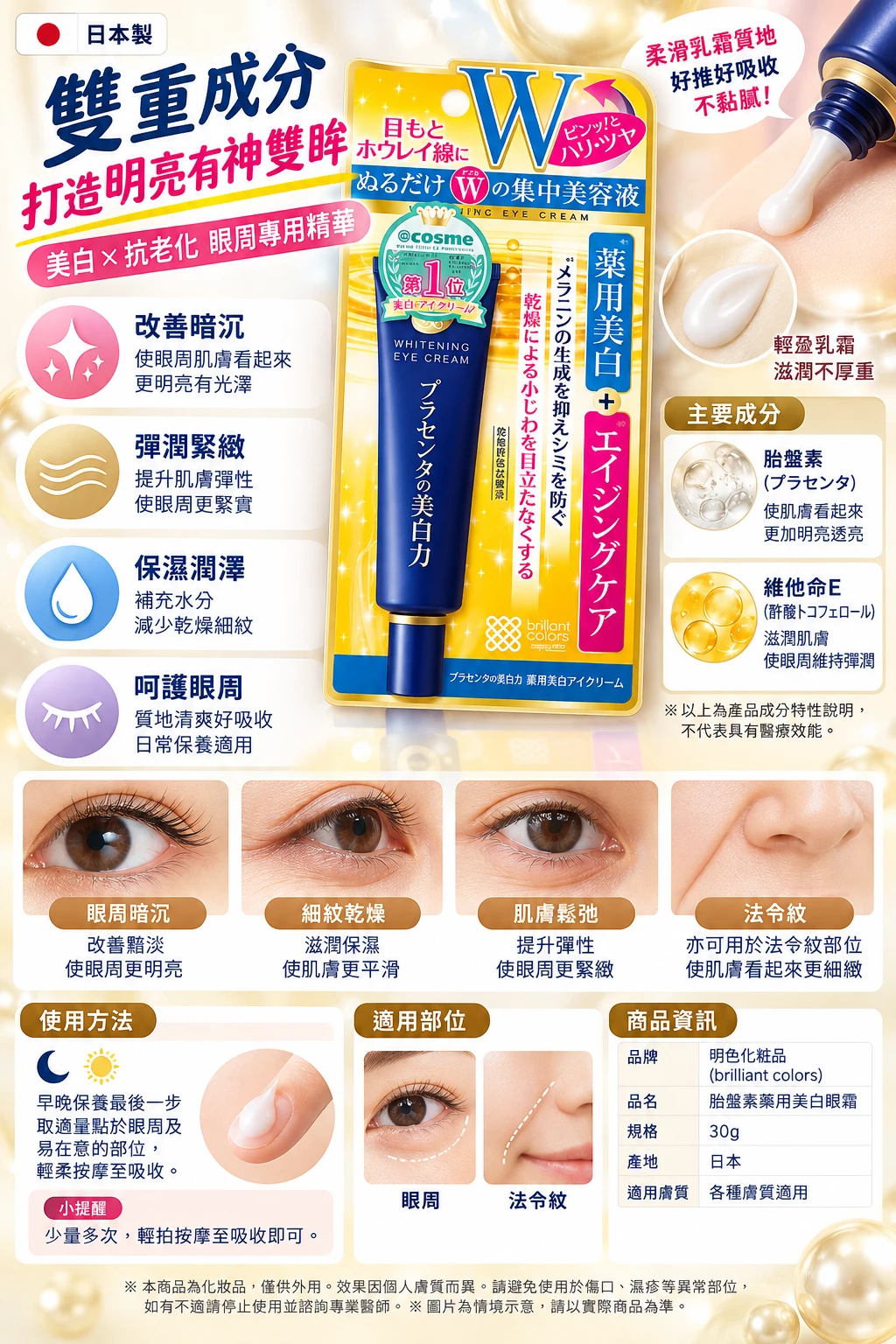 預購 PlaceWhiter 藥用亮白眼霜 30g