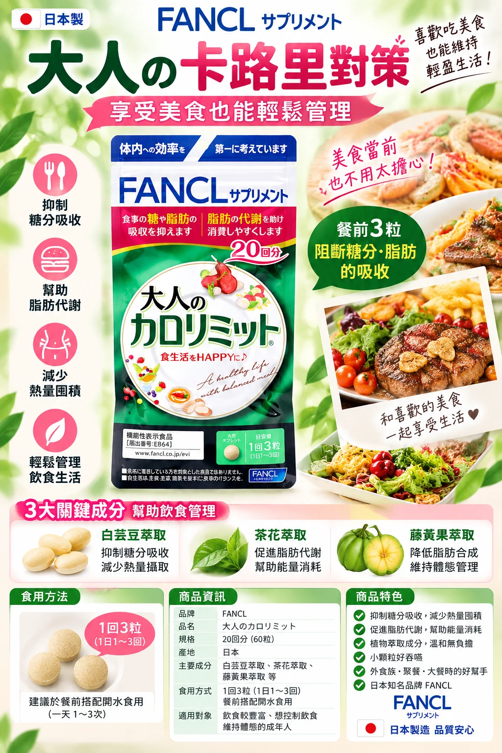 現貨 FANCL 成人卡路里限制20日 60粒/包