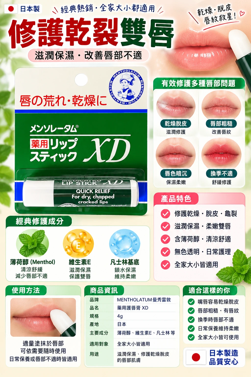 預購 曼秀雷敦 藥用 護唇膏ＸＤ-4g