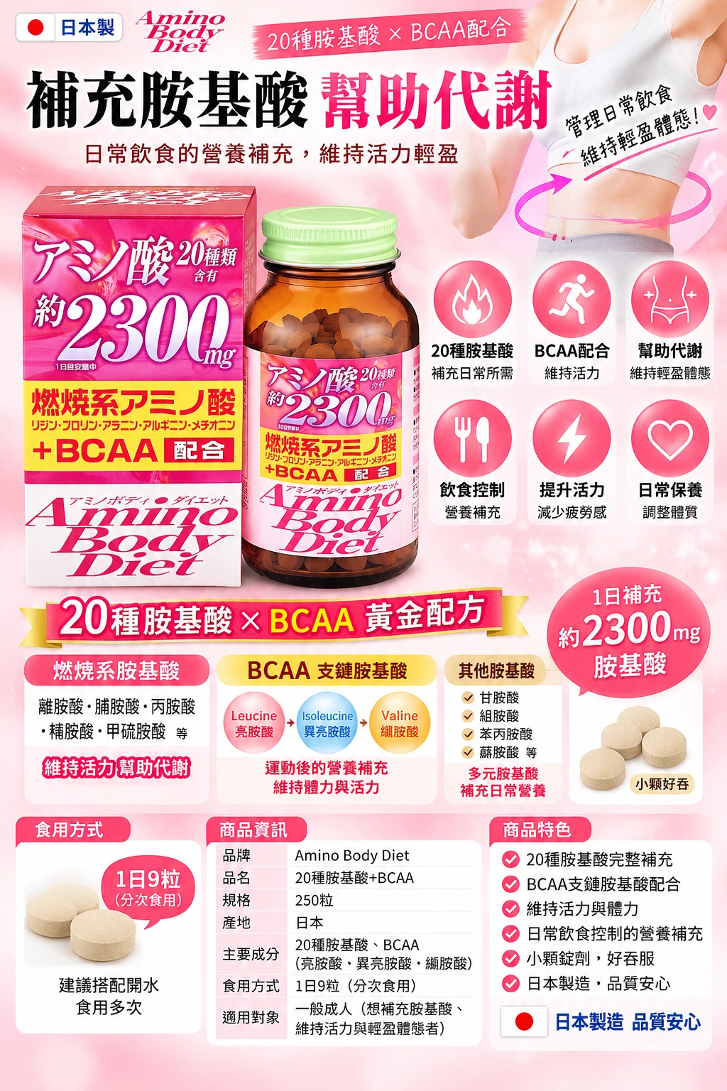 現貨 ORIHIRO BCAA 胺基酸 維生素 90g (300錠)