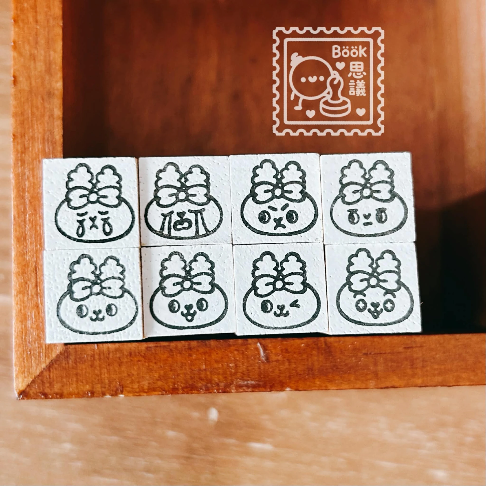 Book思議。橡皮章｜朵朵兔表情章8款｜朵朵兔捧花｜朵朵兔坐烏龜｜朵朵兔看書｜素材章