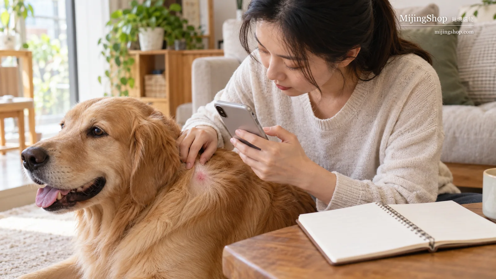 飼主替有搔癢問題的狗狗拍照記錄皮膚狀況並整理照護日誌