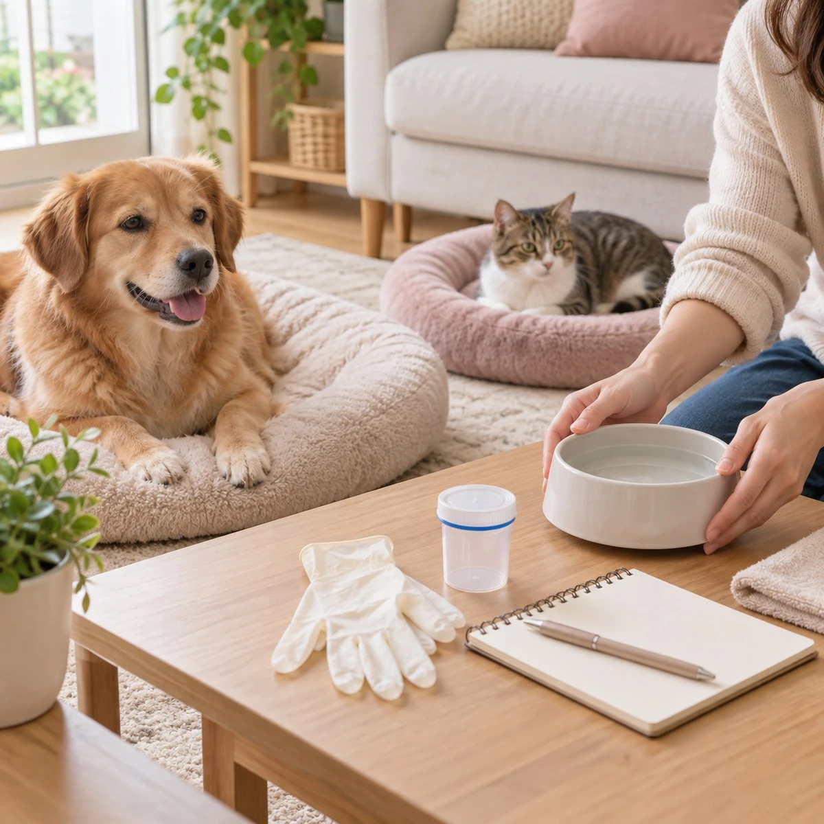 犬貓突然腹瀉怎麼辦?居家紀錄、補水界線與就醫警訊