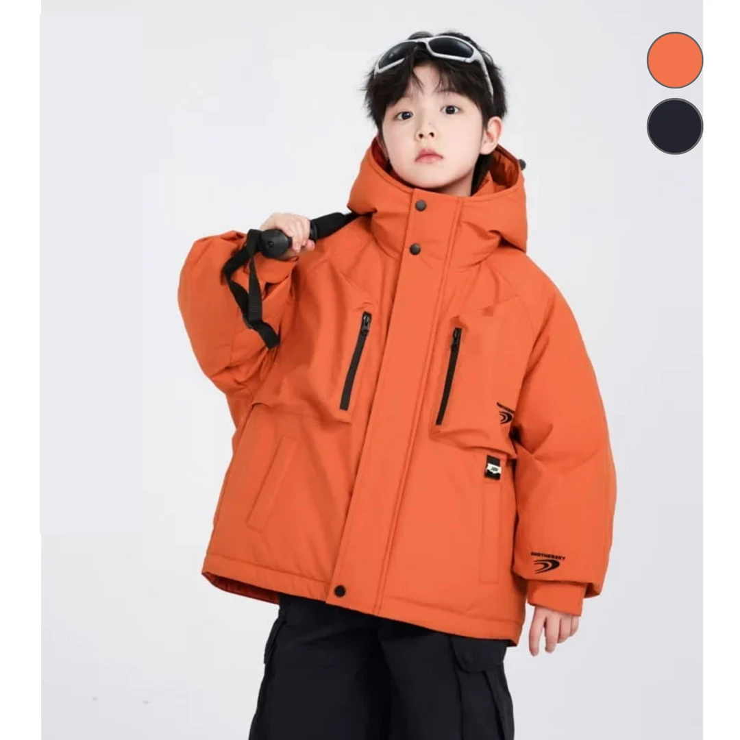 【極度禦寒】男大童機能衝鋒羽絨服｜90%安心白鴨絨蓄熱抗寒，連帽加厚防風防水外套 (120-180cm)