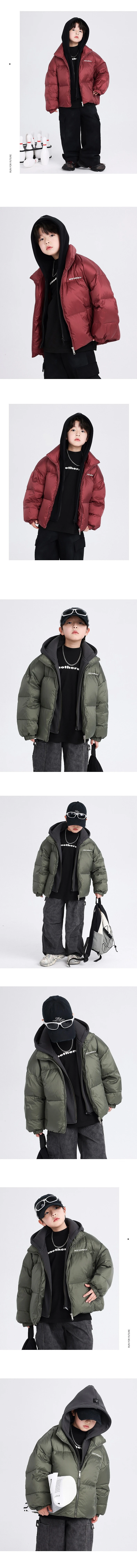 MJ26-DW23 男大童假兩件麵包羽絨服 (暗紅色/橄欖綠/卡其綠)