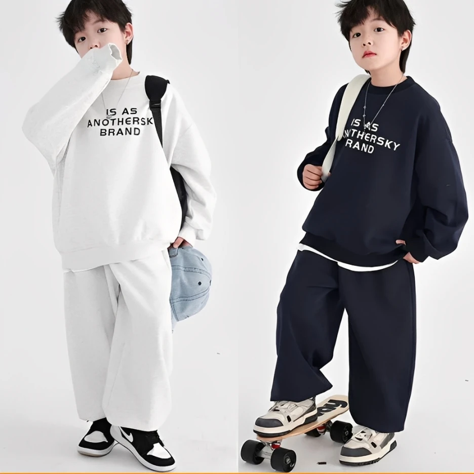 【街潮態度】男大童韓系運動衛衣套裝｜青少年街舞兩件套，中大童春季寬鬆長袖長褲組 (120-170cm)