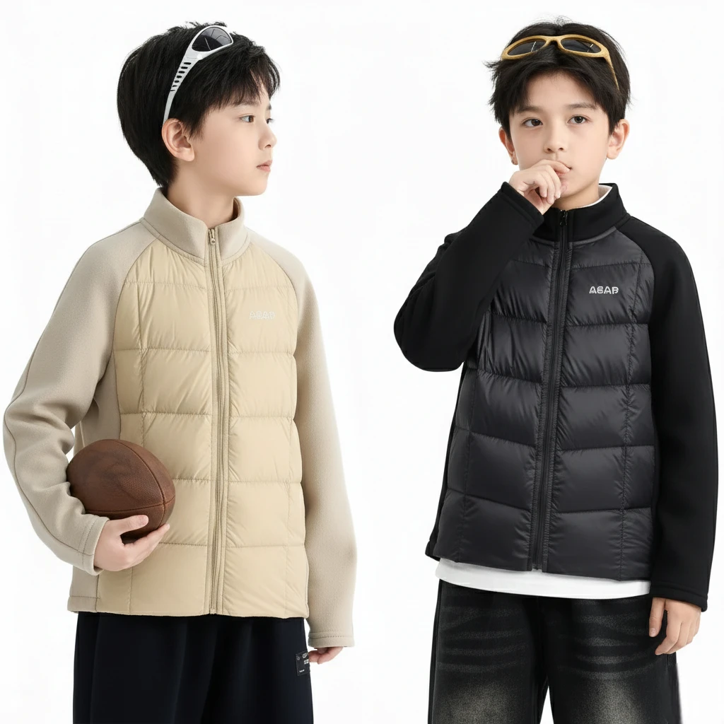【校服神器】男大童輕薄羽絨外套｜90% 白鴨絨拼接內膽，青少年保暖制服內搭，超輕量蓄熱防寒夾克 (120-180cm)
