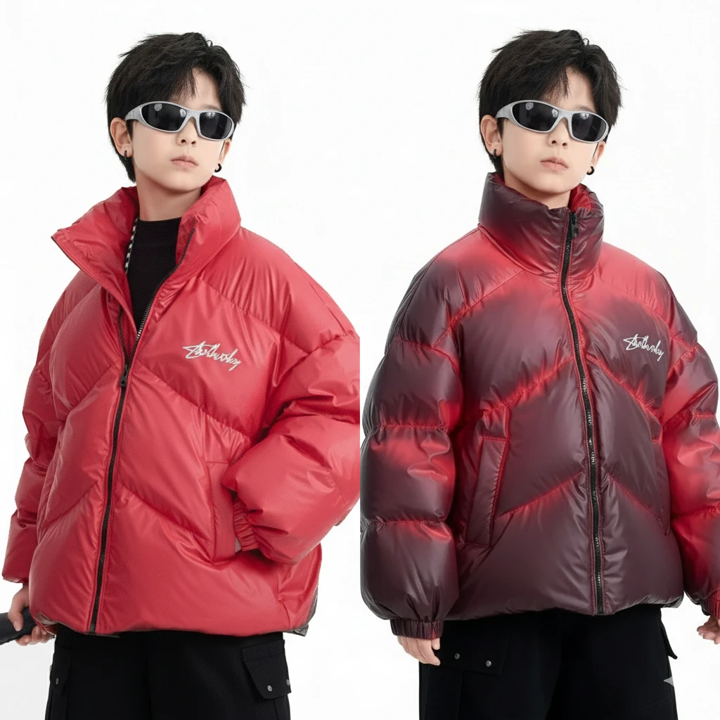 【溫變科技】男大童滑雪羽絨服｜90% 白鴨絨極寒保暖外套，青少年三防機能麵包服，感溫變色防寒大衣 (120-180cm)