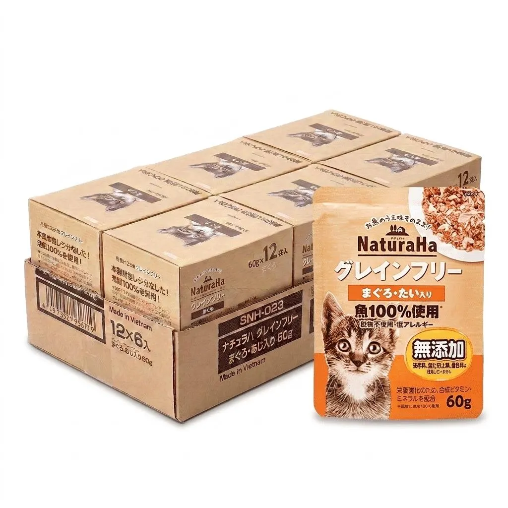 【日本 Sunrise NaturaHa 喵樂事】無穀鮪魚+鯛魚配方貓主食餐包 60g (72入箱購)