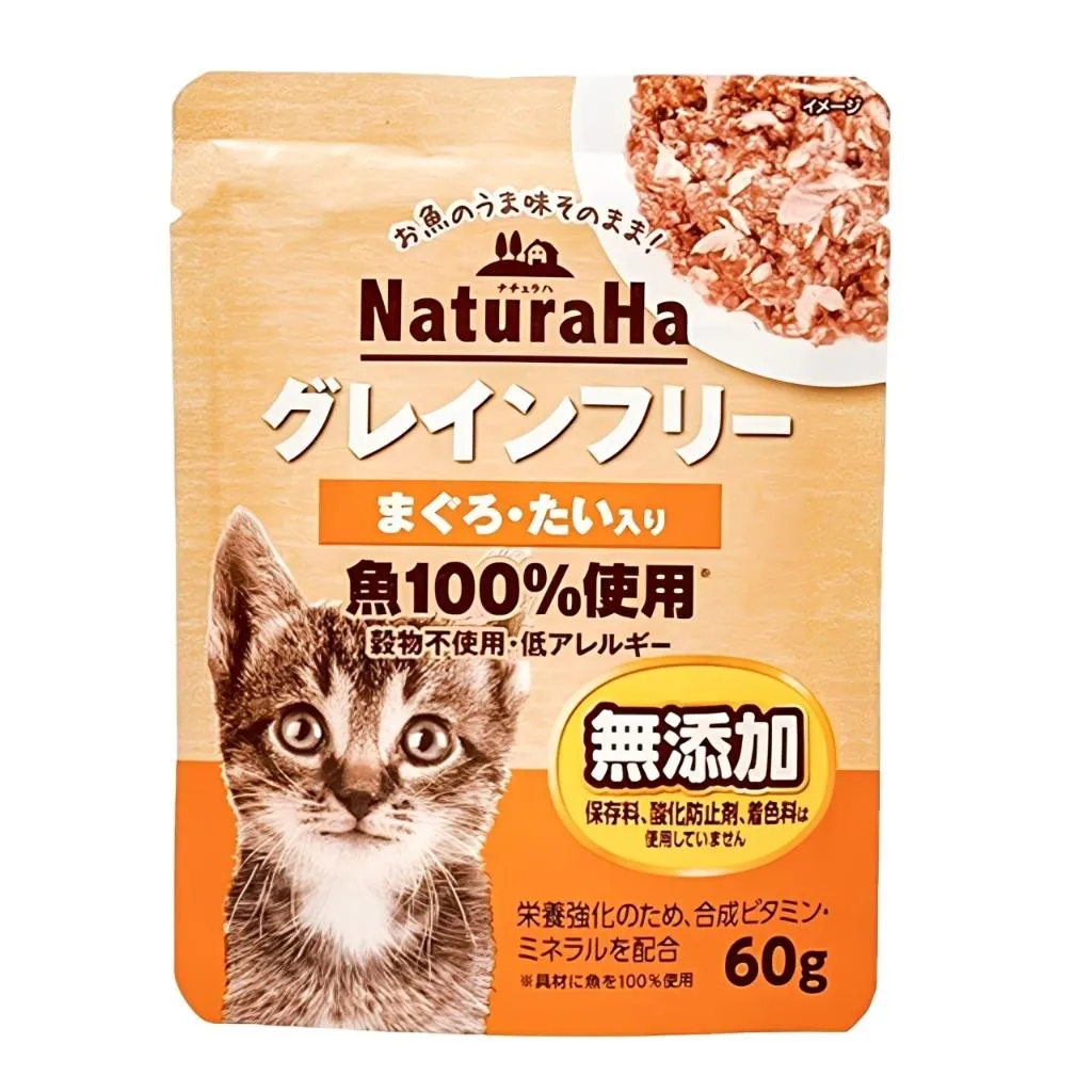 【日本 Sunrise NaturaHa 喵樂事】無穀鮪魚+鯛魚配方貓主食餐包 60g