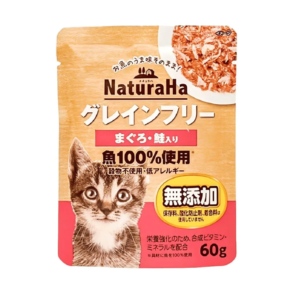 【日本 Sunrise NaturaHa 喵樂事】無穀鮪魚+鮭魚配方貓主食餐包 60g