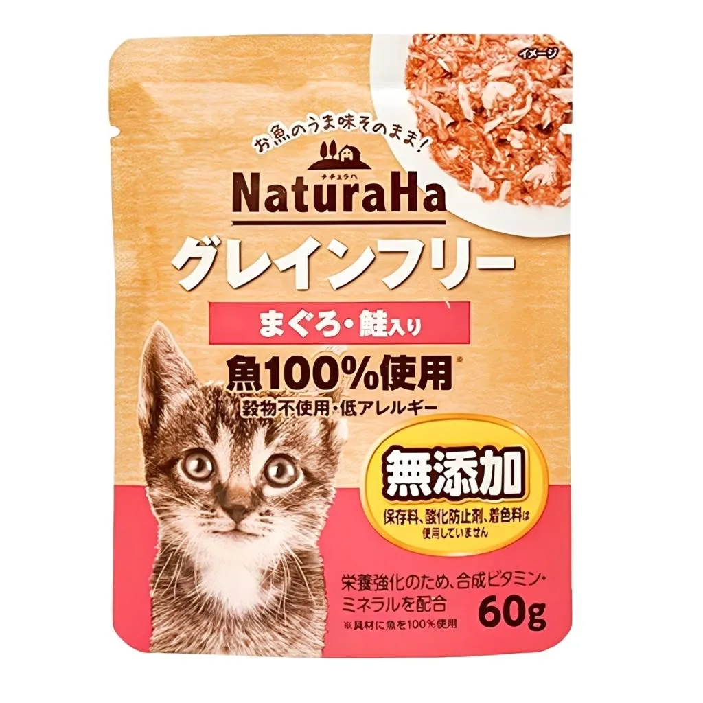 【日本 Sunrise NaturaHa 喵樂事】無穀鮪魚+鮭魚配方貓主食餐包 60g