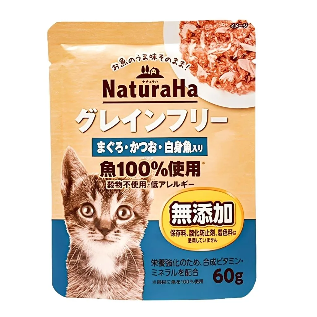 【日本 Sunrise NaturaHa 喵樂事】無穀鮪魚+鰹魚+白魚配方 貓主食餐包 60g