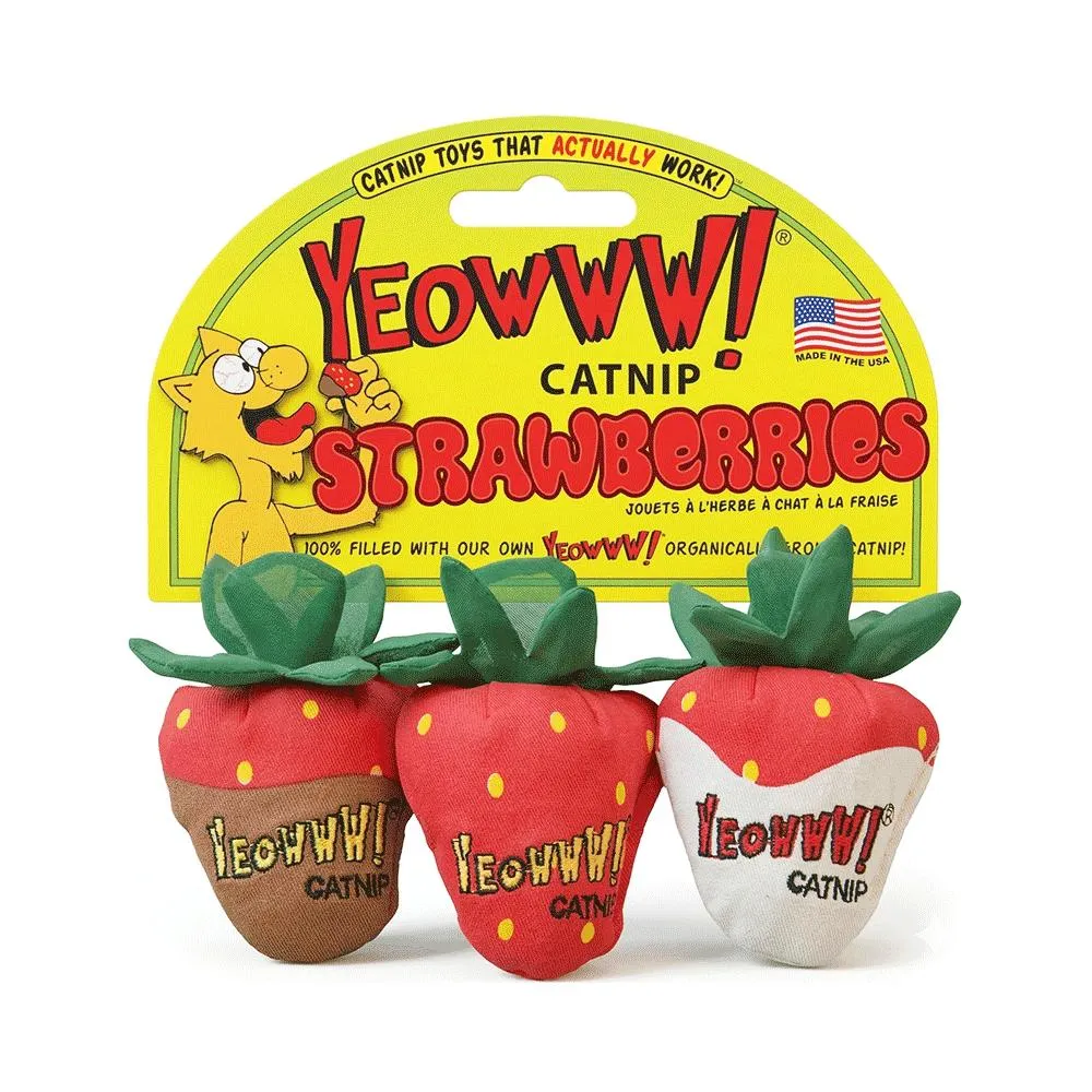 【美國 Yeowww!】瘋狂貓有機貓草玩具丨草莓 (3入套組)
