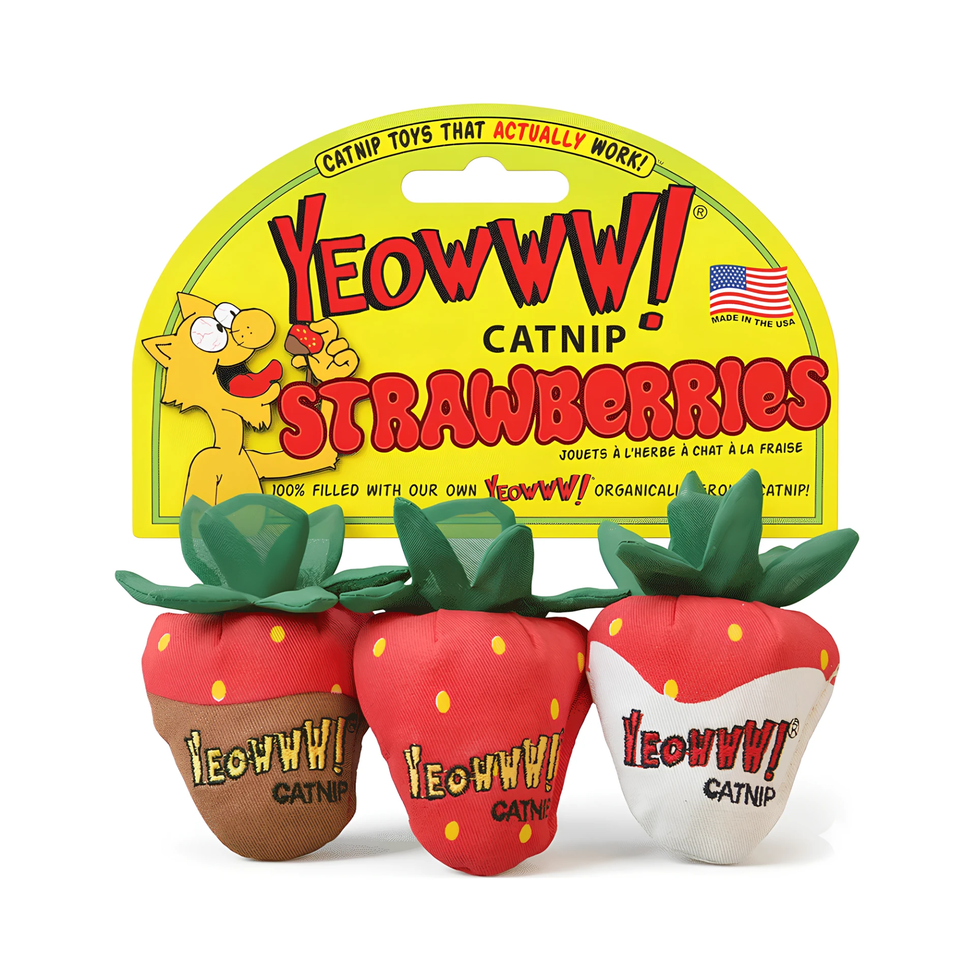 【美國 Yeowww!】瘋狂貓有機貓草玩具丨草莓 (3入套組)