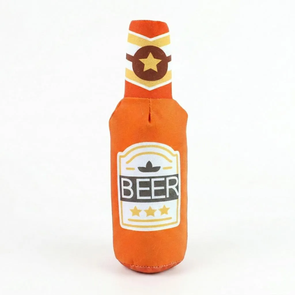 【時尚名酒系列】狗狗發聲毛絨玩具｜活力橘色啤酒瓶(BEER)造型