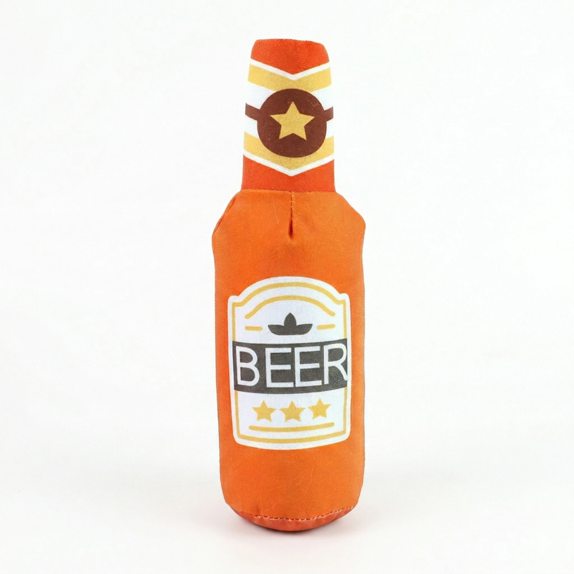 【時尚名酒系列】狗狗發聲毛絨玩具｜活力橘色啤酒瓶(BEER)造型