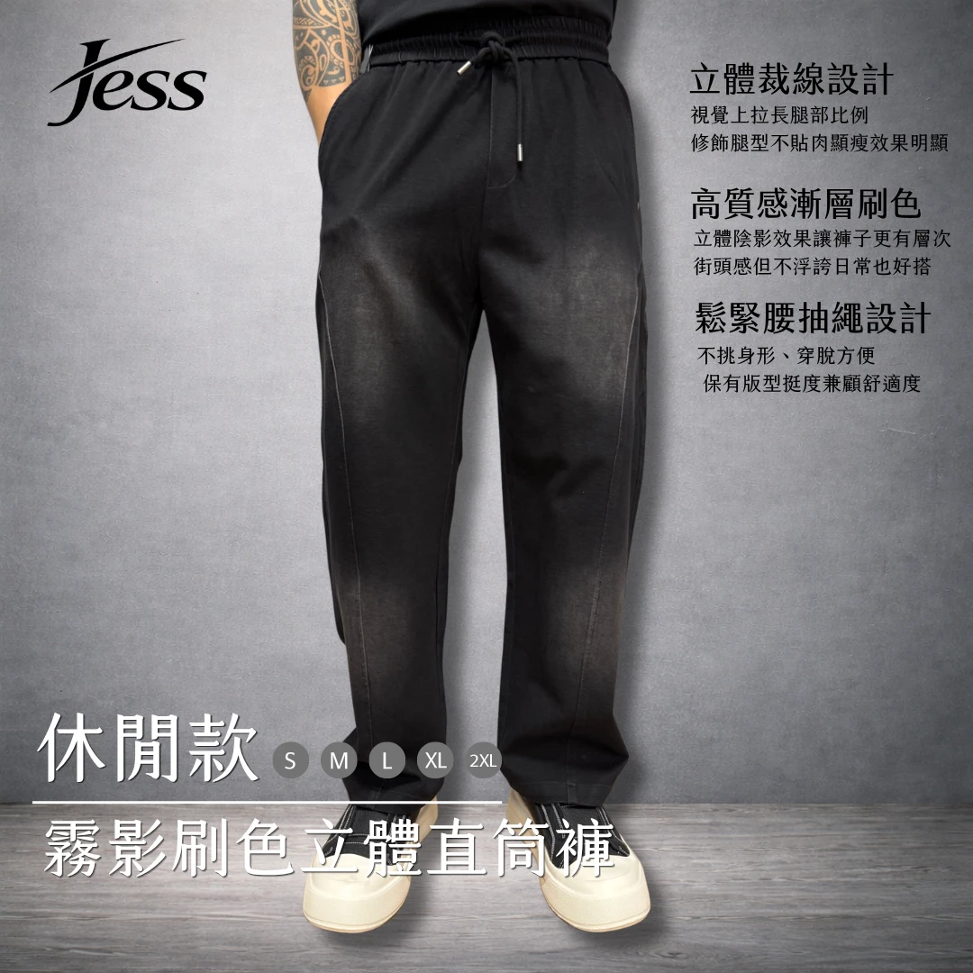 JESS霧影刷色立體直筒褲