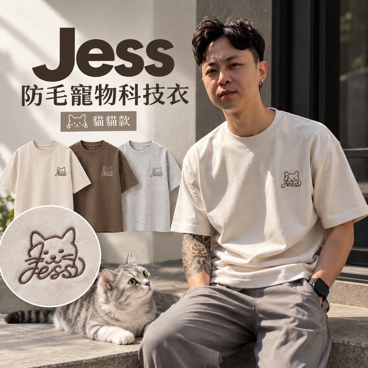 Jess防毛寵物科技T(貓貓印花)